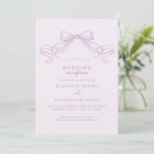 Romantic Sketched Bow Lilac Wedding Reception Invitation