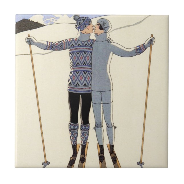 Romantic Skiing Couple Tile (Front)