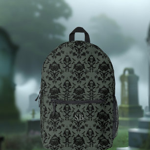Romantic Skull & Rose Damask Printed Backpack