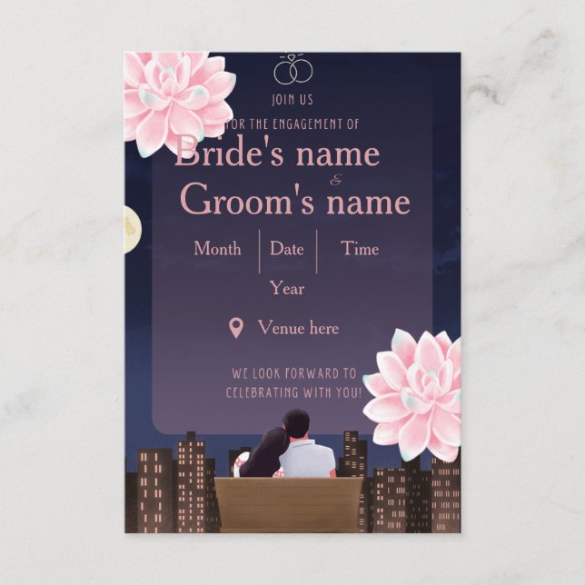 Romantic Skyline Silhouette Engagement Party  Invitation (Front)