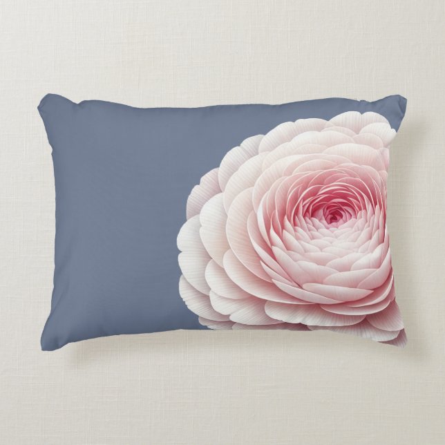 Romantic Slate Blue Blush Floral Throw Pillow (Front)