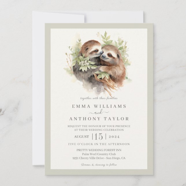 Romantic Sloth Couple Wedding Invitation (Front)