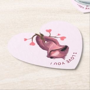 Romantic Sloth Heart Paper Coaster - I Love You