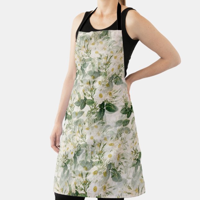 Romantic Smooth White Flowers and Green Leaves Apron (Insitu)