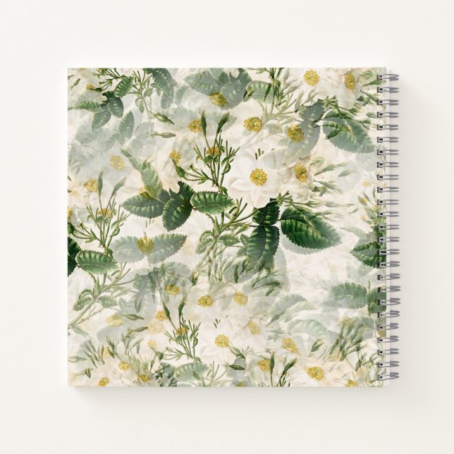 Romantic Smooth White Flowers and Green Leaves Notebook (Back)