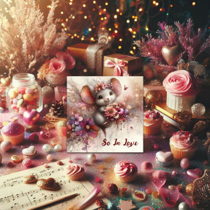 Romantic So In Love Watercolor Mouse Valentine  Holiday Card