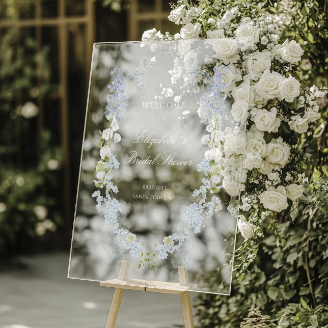 Romantic Soft Blue Bridal Shower Welcome Acrylic Sign (Creator Uploaded)