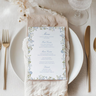 Romantic Soft Blue Floral Bridal Shower Menu