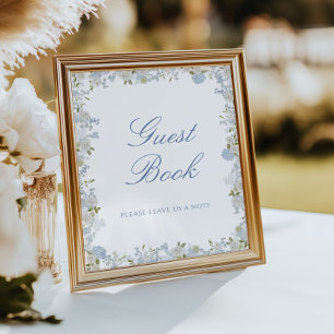 Romantic Soft Blue Floral Wedding Guest Book Sign