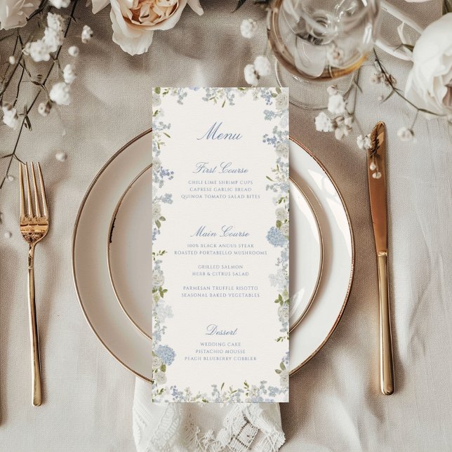 Romantic Soft Blue Floral Wedding Menu (Creator Uploaded)