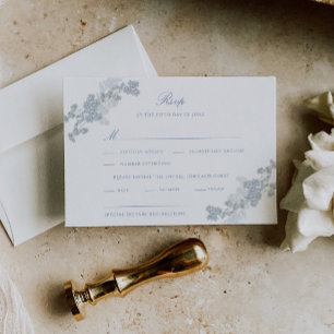 Romantic Soft Blue Vintage Floral Wedding RSVP Card