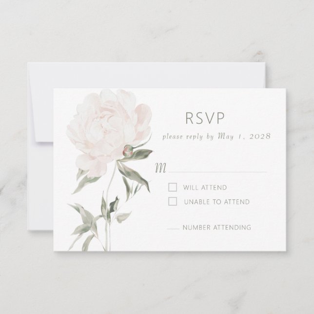 Romantic Soft Blush Peony Wedding RSVP Card (Front)