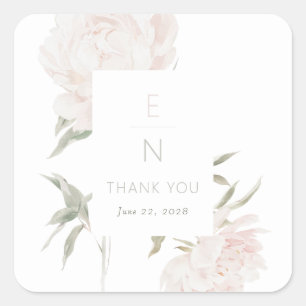 Romantic Soft Blush Peony Wedding Square Sticker