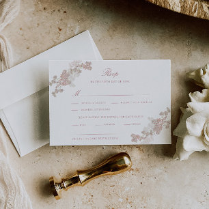 Romantic Soft Blush Vintage Floral Wedding RSVP Card