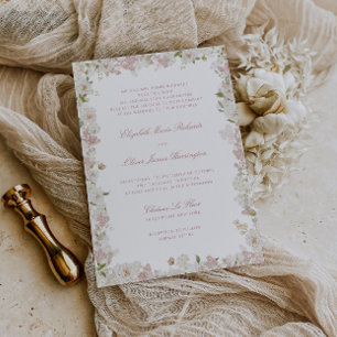 Romantic Soft Blush White Floral Frame Wedding Invitation