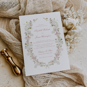 Romantic Soft Blush White Floral Wedding Invitation