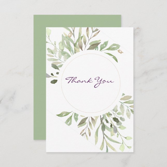 Romantic Soft Botanical Greenery Thank You Card (Front/Back)