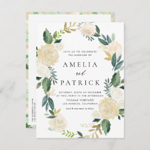 Romantic Soft Ivory Floral Wreath Wedding Invitation Postcard