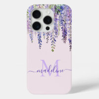 Romantic Soft Lilac Wisteria Monogram Script Name
