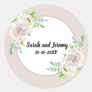 Romantic Soft Mauve Floral Watercolor Rose Wedding Classic Round Sticker