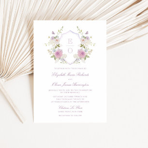 Romantic Soft Pastel Monogram Crest Wedding Invitation