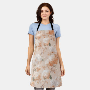 Romantic Soft Peach Flower White Floral Pattern Apron