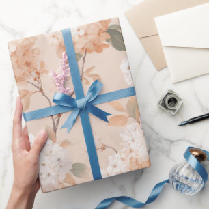 Romantic Soft Peach Flower White Floral Pattern Wrapping Paper