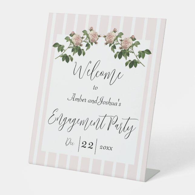 Romantic Soft Pink Engagement Party Welcome Pedestal Sign (Front)