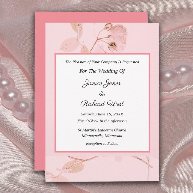 Romantic Soft Pink Rose Bud Wedding Invitation (Creator Uploaded)