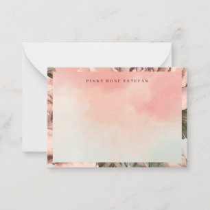 Romantic Soft Pink Rose Watercolor Flat Note Card