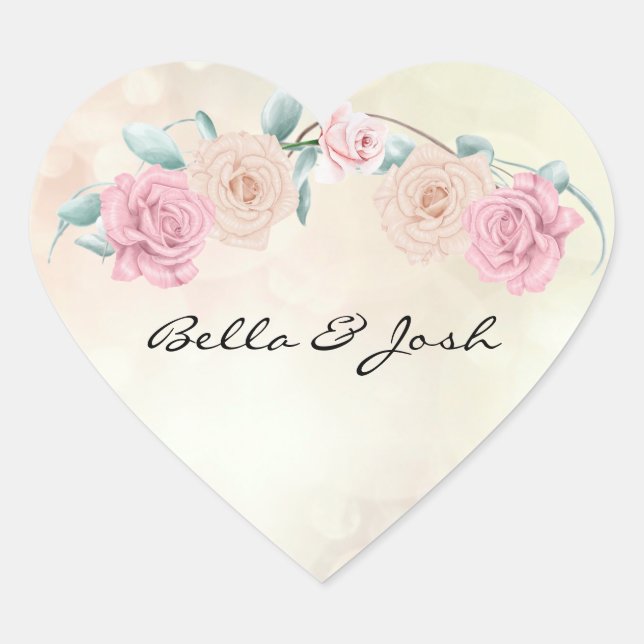 Romantic Soft Rose Wedding Heart Sticker (Front)