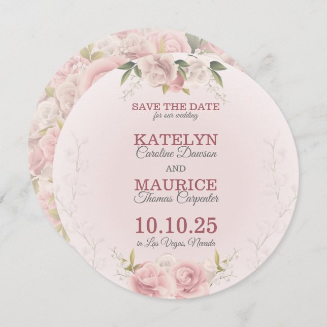 Romantic Soft Roses Save The Date Card (Front/Back)