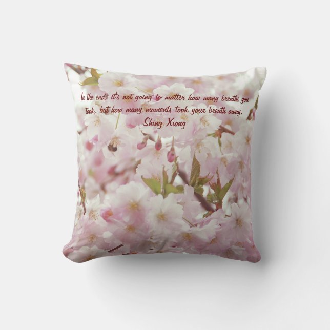 Romantic Soft Tones Cherry Blossoms and Bee Cushion (Front)