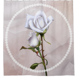 Romantic Soft White Roses Elegant Floral Chic Shower Curtain