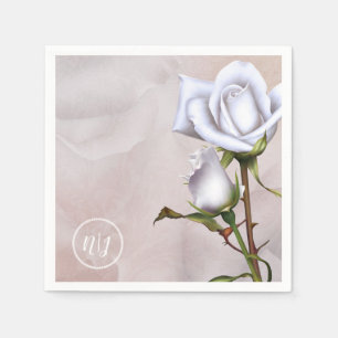 Romantic Soft White Roses Elegant Floral Wedding Napkin