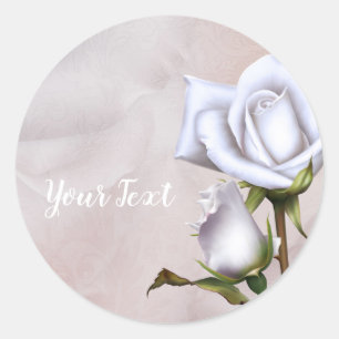 Romantic Soft White Roses Elegant Wedding Favour Classic Round Sticker
