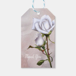 Romantic Soft White Roses Elegant Wedding Favour Gift Tags