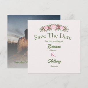 Romantic Soft Wine & Pink Peony Botanical Wedding Save The Date