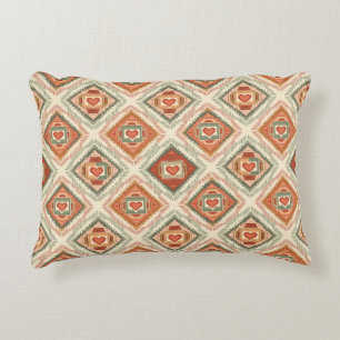 Romantic Southwestern Heart Pattern Peach & Sage Decorative Cushion