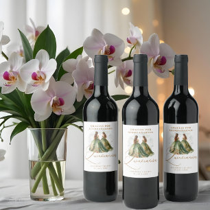 Romantic Spanish Quinceañeras Twins Dolls Green Wine Label