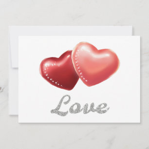 Romantic Sparkling Red Hearts "Love" Glitter Desig Invitation