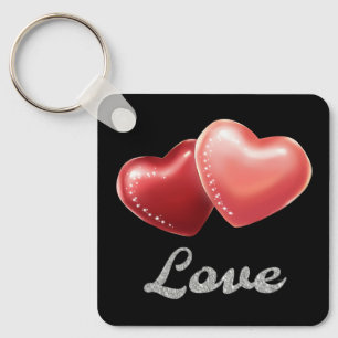 Romantic Sparkling Red Hearts "Love" Glitter Desig Key Ring