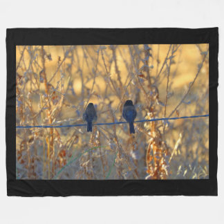 Romantic sparrow bird couple on a wire, Photo Fleece Blanket