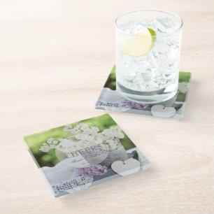 Romantic Spring Flower Floral Lilac Wedding Glass Coaster