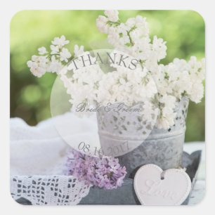 Romantic Spring Flower Floral Lilac Wedding Thanks Square Sticker