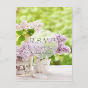 Romantic Spring Flower Floral White Lilac RSVP Invitation Postcard