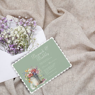 Romantic Spring Flowers Vase Bridal Shower Brunch Invitation