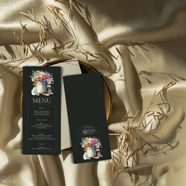 Romantic Spring Flowers Vase Bridal Shower Menu Invitation (Creator Uploaded)