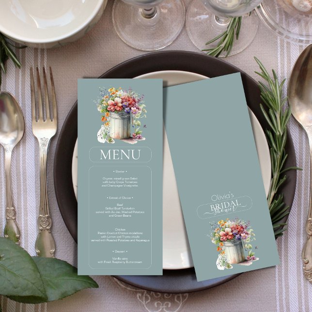 Romantic Spring Flowers Vase Bridal Shower Menu Invitation (Creator Uploaded)