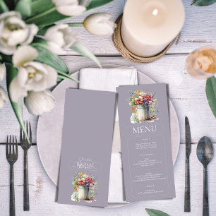 Romantic Spring Flowers Vase Bridal Shower Menu Invitation